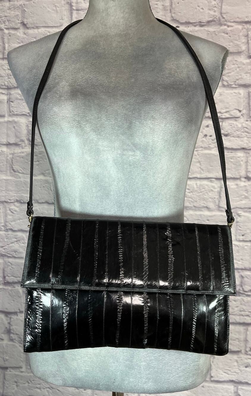 Vintage Lee Sands Classic Black Eelskin Shoulder Bag